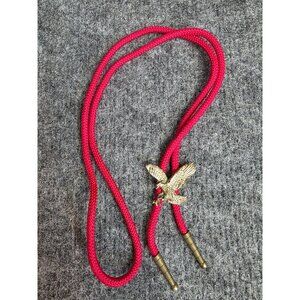 Eagle Bolo Tie With Red Braided Cord And Gold-Tone Accents 38 Inches Adjustable